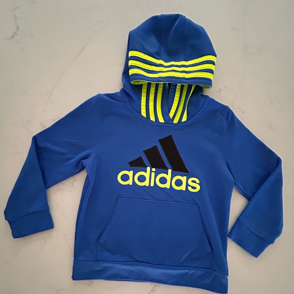 Toddler Boys Blue neon stripe adidas hoodie sweat shirt 5T